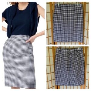J Crew #2 Black & White Checked Gingham Print Pencil Skirt SZ 8